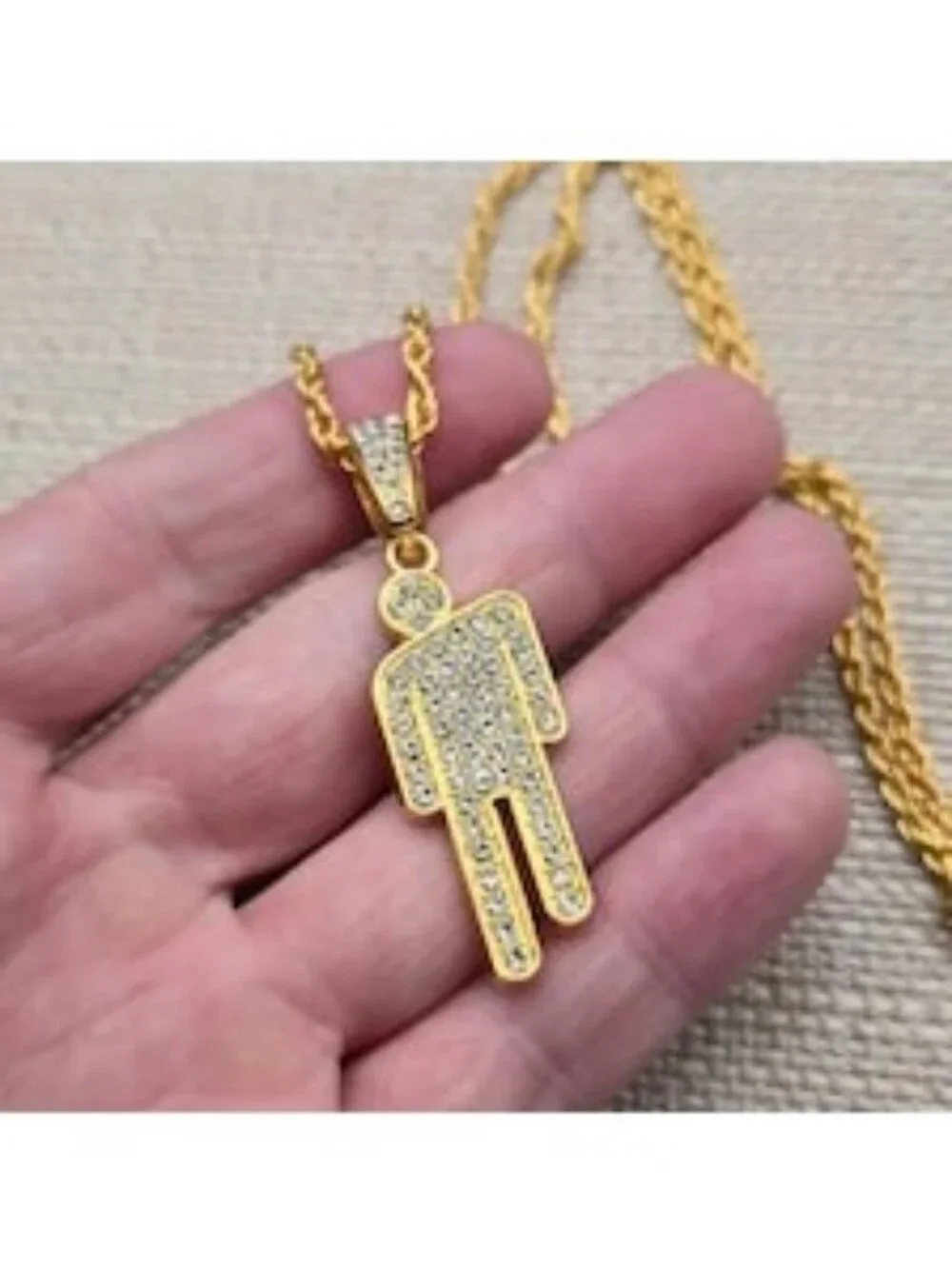 24 Inch Gold Plated Iced Out Gold Blohsh Pendant Necklace A8286